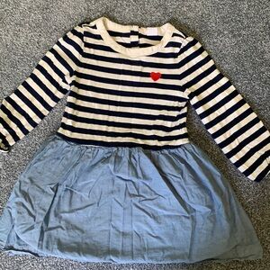 Baby gap. Girls long sleeved dress. Navy blue and white striped.